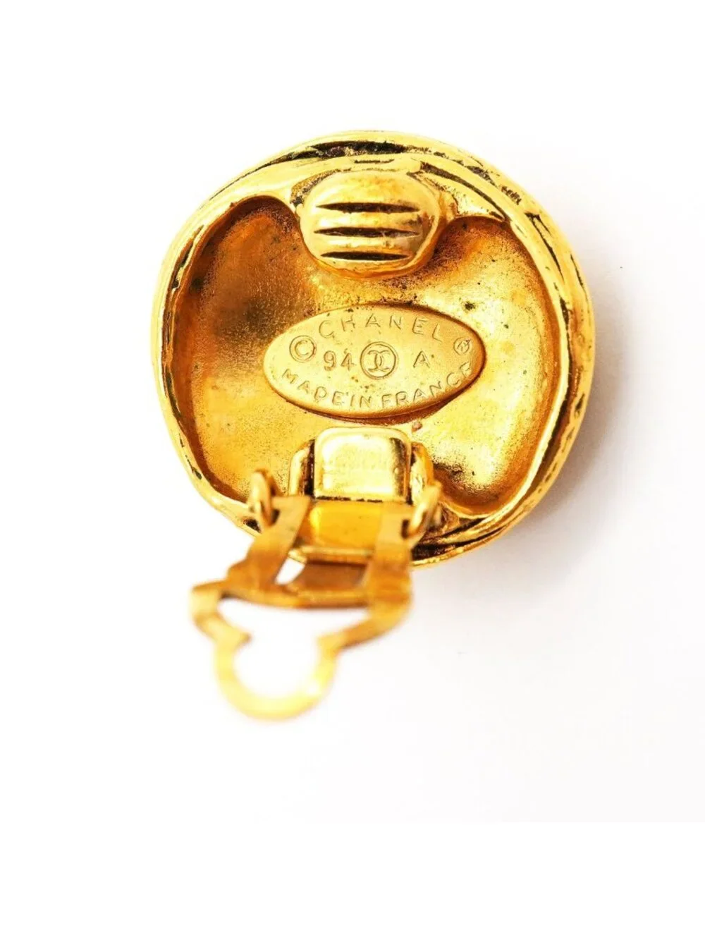 Chanel Earrings Vintage CC Logo Round Circle Gold Plated